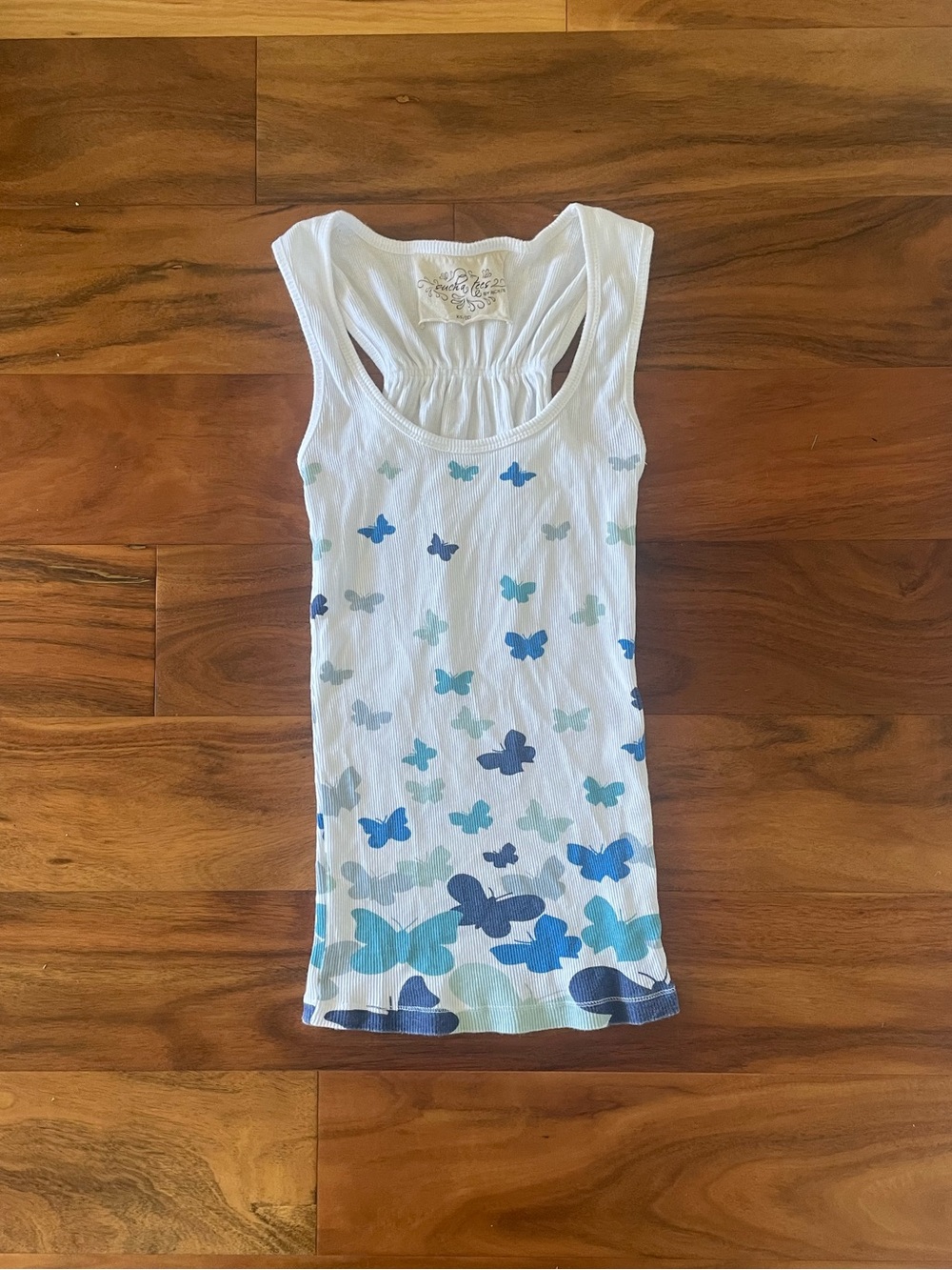 Y2K Ricki’s White and blue Butterfly-Print Racerback Tank Top